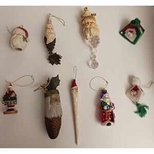 Lot of 9 Different Eclectic Santa Christmas Ornaments